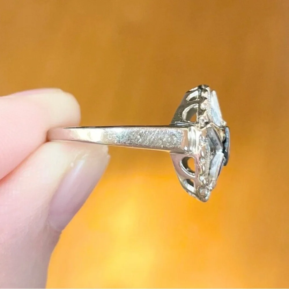 Vintage 10K White Gold Diamond Order of the Eastern Star Masonic Ring (Size 7.5) - Picture 8 of 10